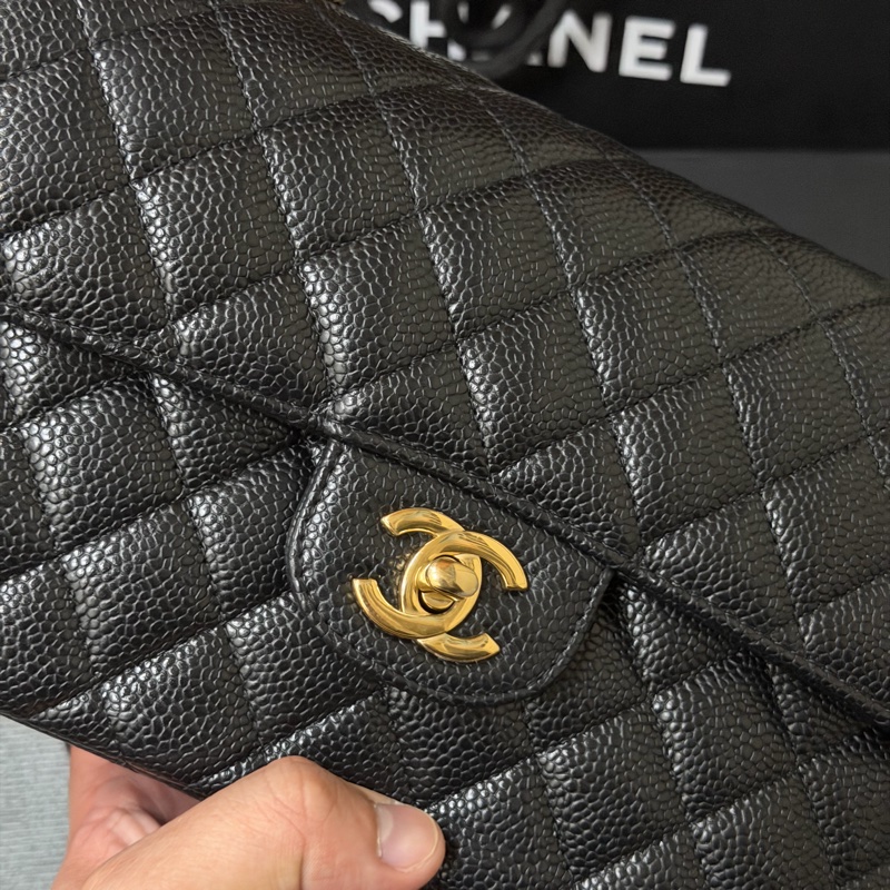 Chanel黑金CF23 經典LOGO菱格紋荔枝牛皮鏈帶肩背/斜背包 芯片款-6