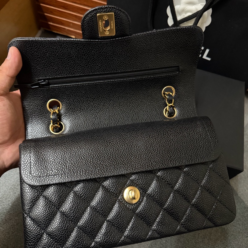 Chanel黑金CF23 經典LOGO菱格紋荔枝牛皮鏈帶肩背/斜背包 芯片款-7