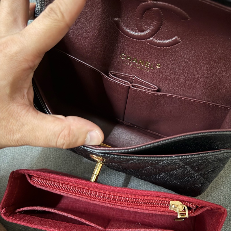 Chanel黑金CF23 經典LOGO菱格紋荔枝牛皮鏈帶肩背/斜背包 芯片款-10