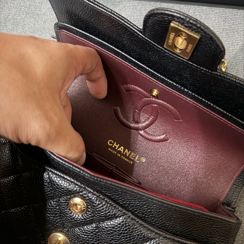 Chanel黑金CF23 經典LOGO菱格紋荔枝牛皮鏈帶肩背/斜背包 芯片款-12