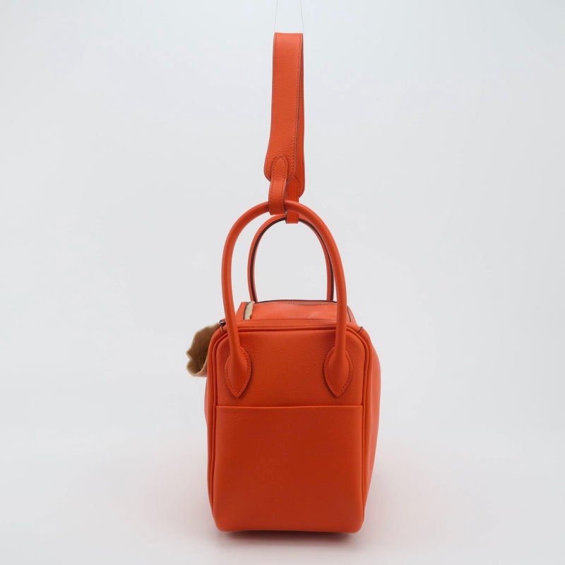 Hermes Lindy26純色旋扣單肩包Swift牛皮銀扣9J火焰橘X刻-2