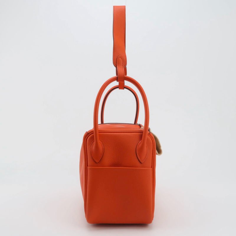 Hermes Lindy26純色旋扣單肩包Swift牛皮銀扣9J火焰橘X刻-3