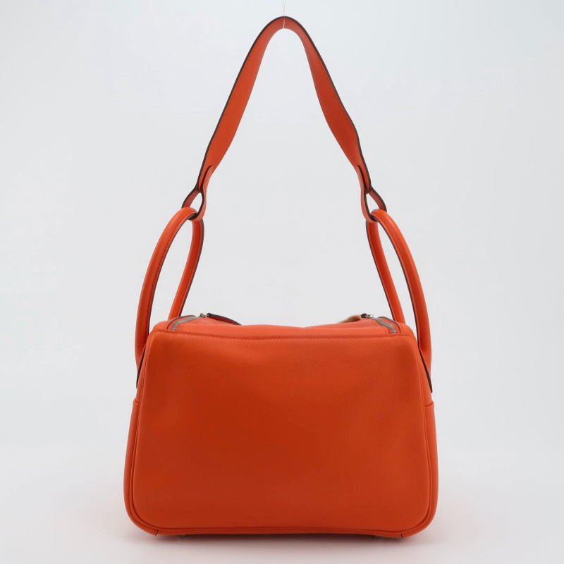 Hermes Lindy26純色旋扣單肩包Swift牛皮銀扣9J火焰橘X刻-4