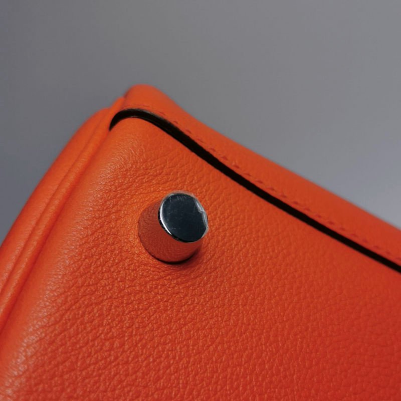 Hermes Lindy26純色旋扣單肩包Swift牛皮銀扣9J火焰橘X刻-12