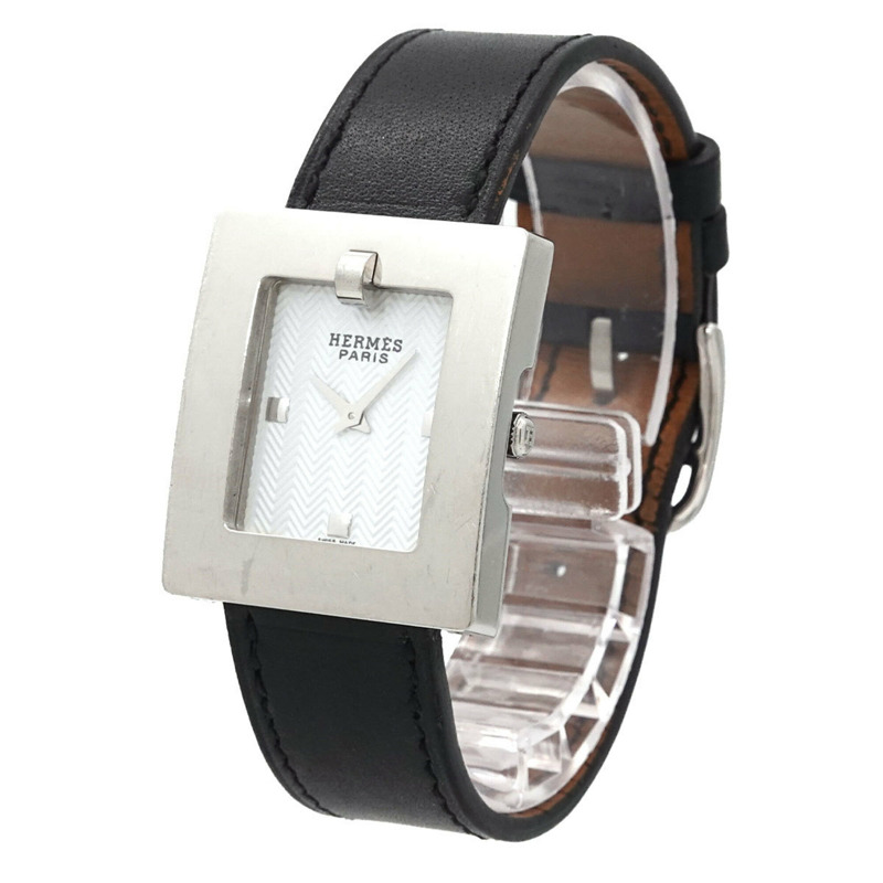 愛馬仕 BE1 210 皮帶腕錶，女士白色石英錶-2