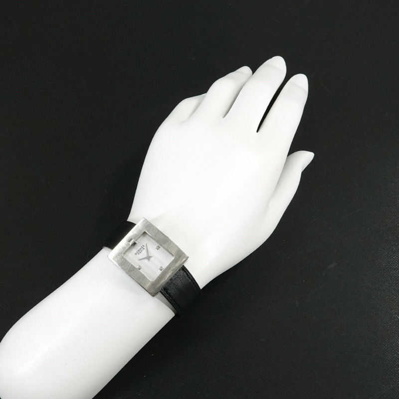 愛馬仕 BE1 210 皮帶腕錶，女士白色石英錶-3