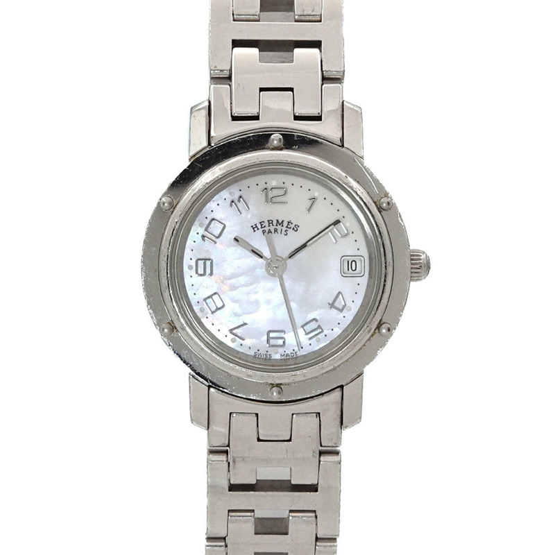 愛馬仕 Clipper CL4 210 女士腕錶，日期顯示，白色錶殼，石英錶-0