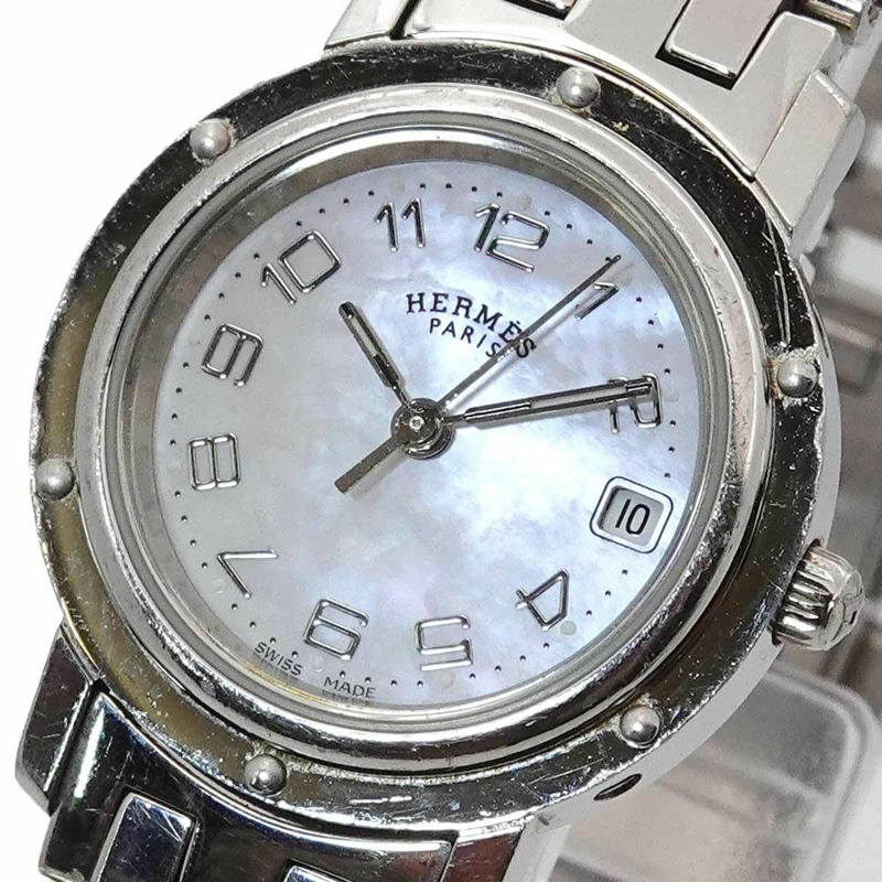 愛馬仕 Clipper CL4 210 女士腕錶，日期顯示，白色錶殼，石英錶-6