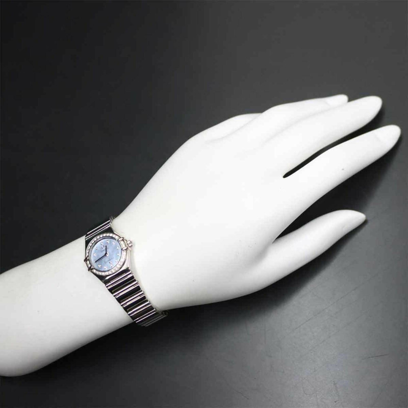 歐米茄星座系列迷你 My Choice 1165 77 鑽孔圈女錶,藍色錶殼,18K 白金錶殼,石英機芯-2