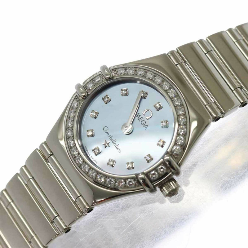 歐米茄星座系列迷你 My Choice 1165 77 鑽孔圈女錶,藍色錶殼,18K 白金錶殼,石英機芯-6