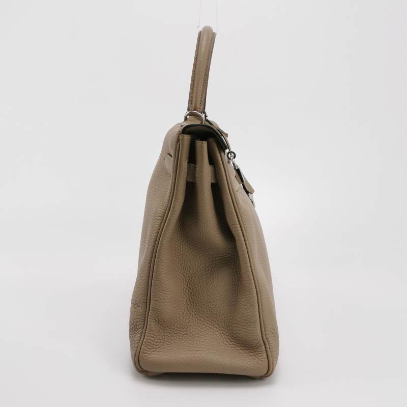 Hermes Kelly凱莉包35純色旋扣手提單肩包Togo牛皮銀扣S2風衣灰-3