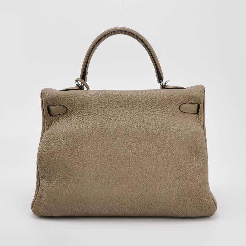 Hermes Kelly凱莉包35純色旋扣手提單肩包Togo牛皮銀扣S2風衣灰-4