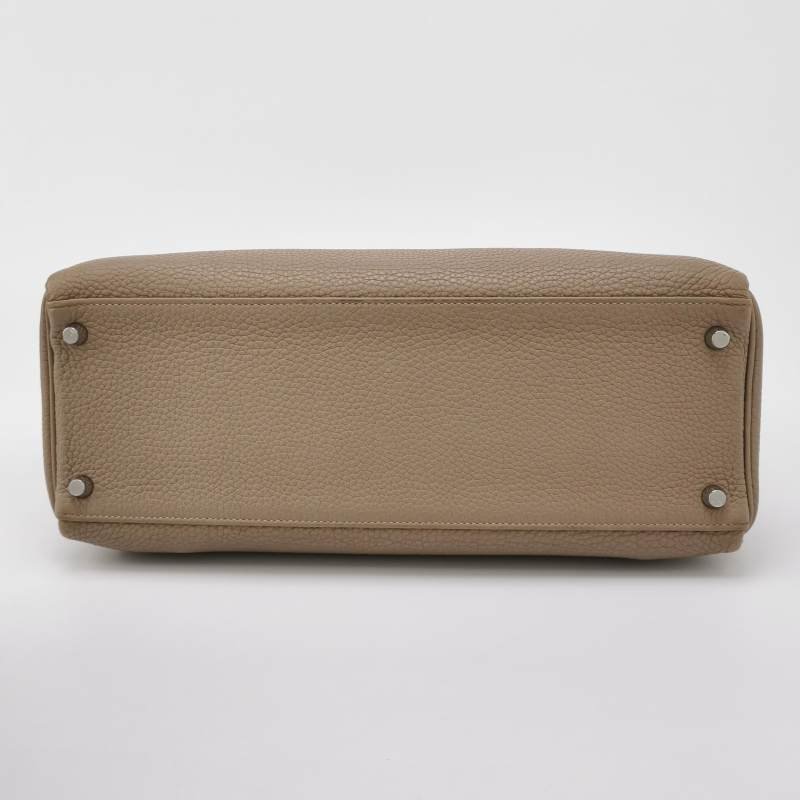 Hermes Kelly凱莉包35純色旋扣手提單肩包Togo牛皮銀扣S2風衣灰-5