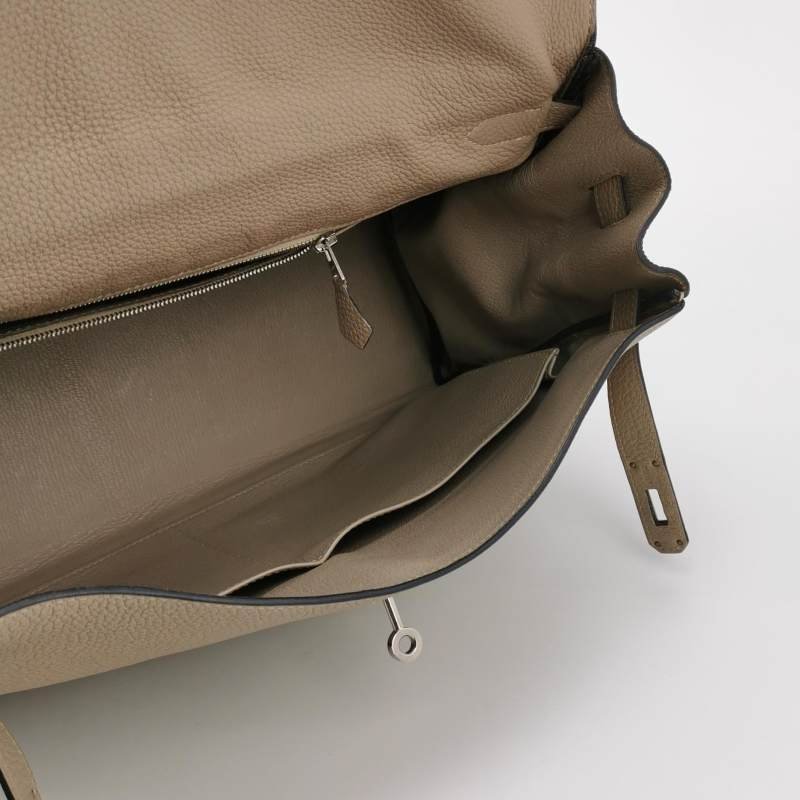 Hermes Kelly凱莉包35純色旋扣手提單肩包Togo牛皮銀扣S2風衣灰-6