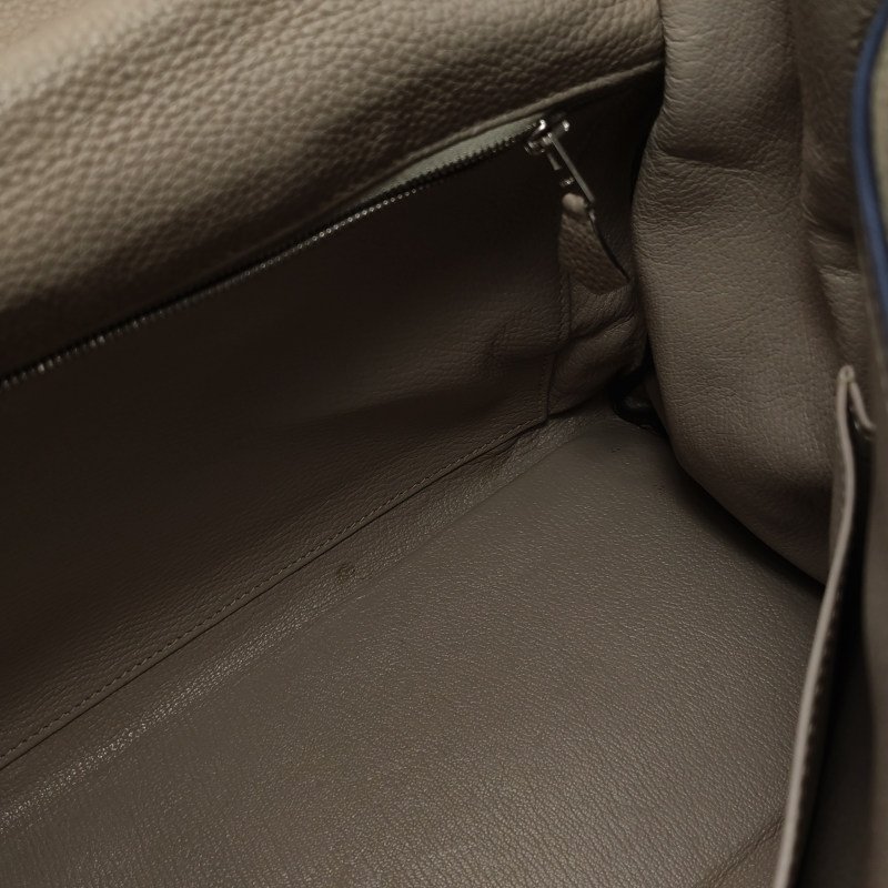 Hermes Kelly凱莉包35純色旋扣手提單肩包Togo牛皮銀扣S2風衣灰-10