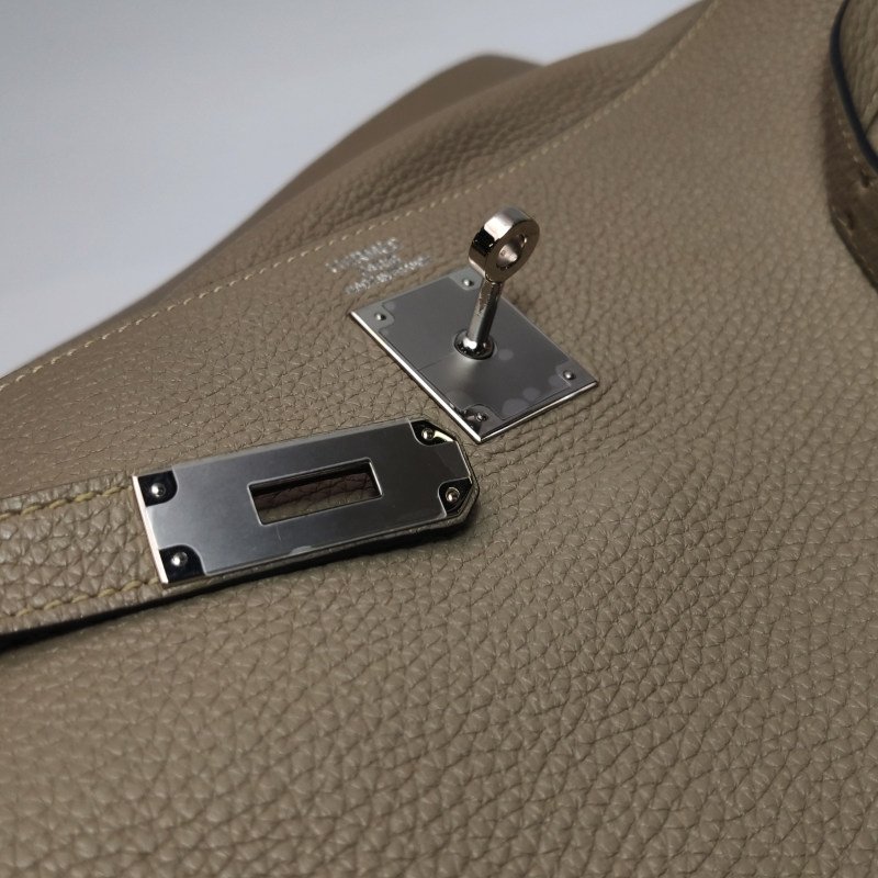 Hermes Kelly凱莉包35純色旋扣手提單肩包Togo牛皮銀扣S2風衣灰-13