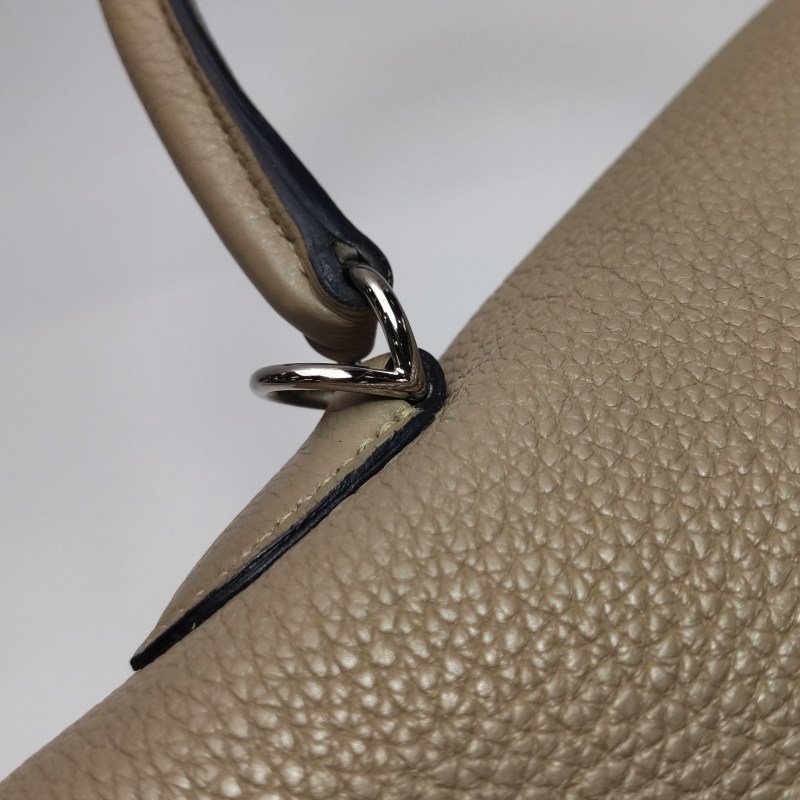 Hermes Kelly凱莉包35純色旋扣手提單肩包Togo牛皮銀扣S2風衣灰-14