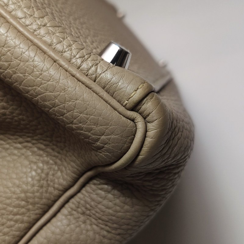 Hermes Kelly凱莉包35純色旋扣手提單肩包Togo牛皮銀扣S2風衣灰-18