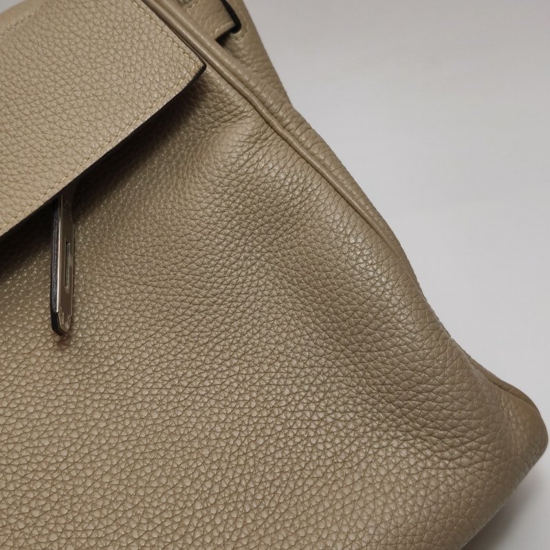 Hermes Kelly凱莉包35純色旋扣手提單肩包Togo牛皮銀扣S2風衣灰-23