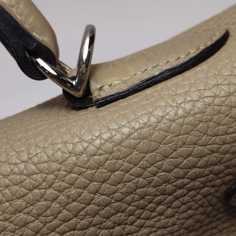 Hermes Kelly凱莉包35純色旋扣手提單肩包Togo牛皮銀扣S2風衣灰-26