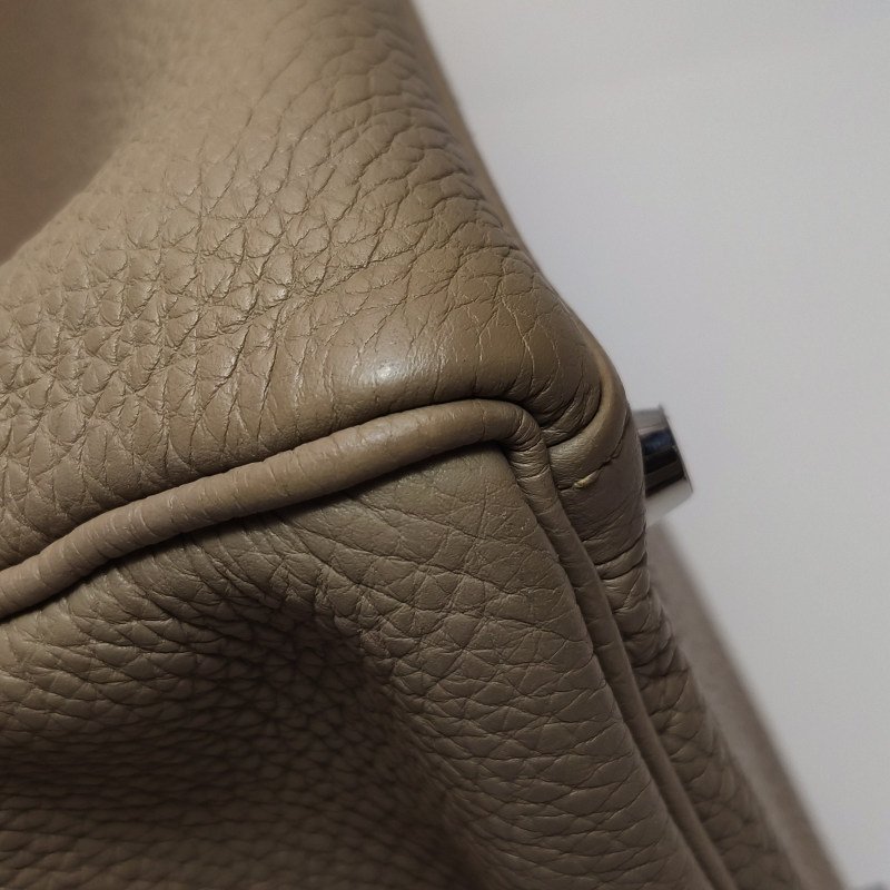 Hermes Kelly凱莉包35純色旋扣手提單肩包Togo牛皮銀扣S2風衣灰-27