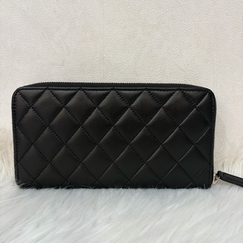 CHANEL A50097 黑羊皮菱格紋銀釦 零錢 發財 長夾 皮夾-2