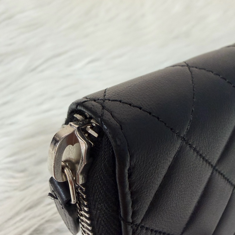 CHANEL A50097 黑羊皮菱格紋銀釦 零錢 發財 長夾 皮夾-9