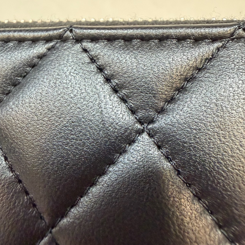CHANEL A50097 黑羊皮菱格紋銀釦 零錢 發財 長夾 皮夾-23