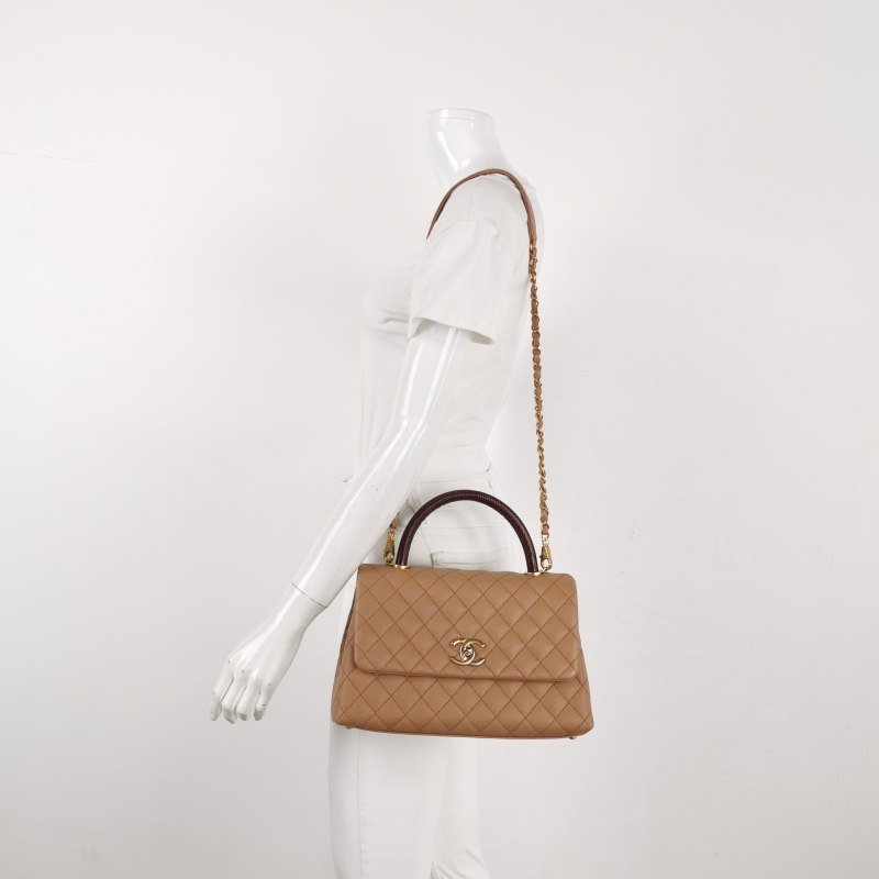 Chanel Coco Handle大號牛皮蜥蜴皮菱格絎縫優雅手柄單肩包-1