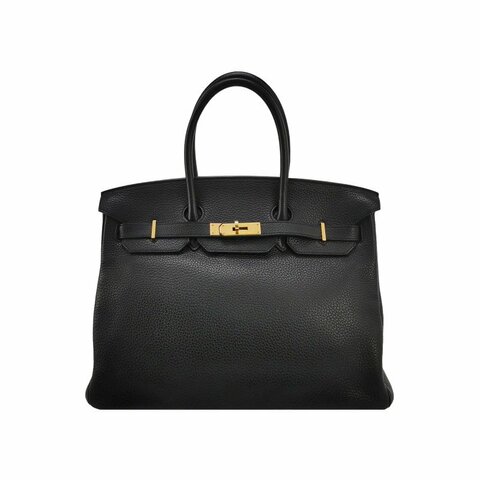 Hermes Birkin鉑金包35純色旋扣手提包Togo牛皮金扣89黑色框Q刻