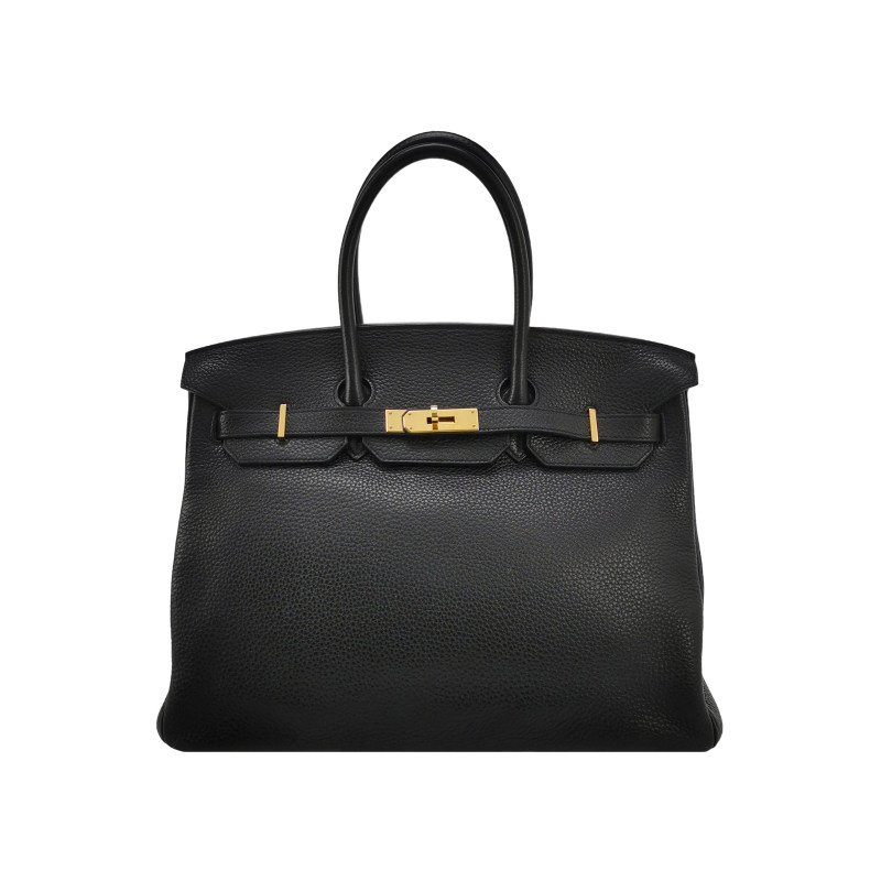 Hermes Birkin鉑金包35純色旋扣手提包Togo牛皮金扣89黑色框Q刻-0