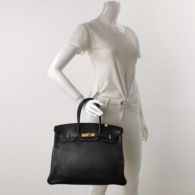 Hermes Birkin鉑金包35純色旋扣手提包Togo牛皮金扣89黑色框Q刻-1