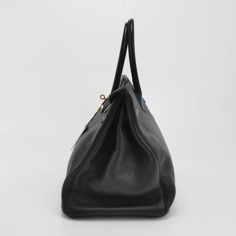 Hermes Birkin鉑金包35純色旋扣手提包Togo牛皮金扣89黑色框Q刻-2