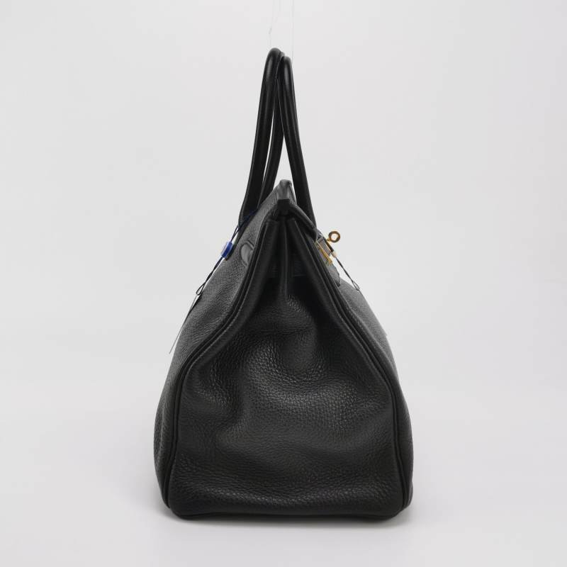 Hermes Birkin鉑金包35純色旋扣手提包Togo牛皮金扣89黑色框Q刻-3