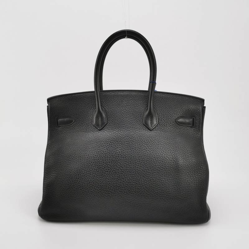 Hermes Birkin鉑金包35純色旋扣手提包Togo牛皮金扣89黑色框Q刻-4
