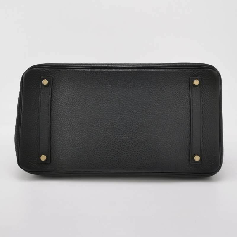 Hermes Birkin鉑金包35純色旋扣手提包Togo牛皮金扣89黑色框Q刻-5