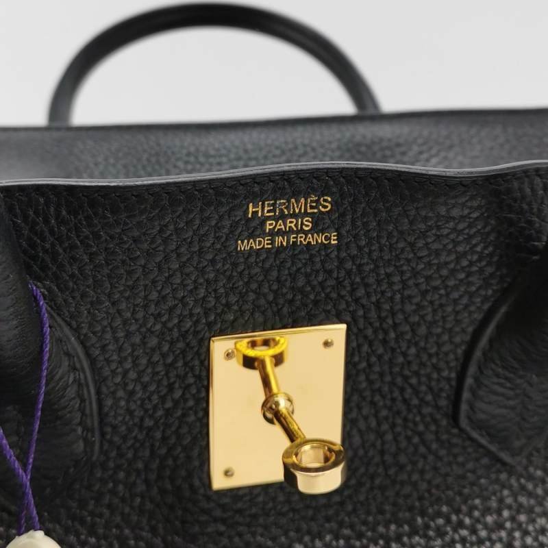 Hermes Birkin鉑金包35純色旋扣手提包Togo牛皮金扣89黑色框Q刻-7