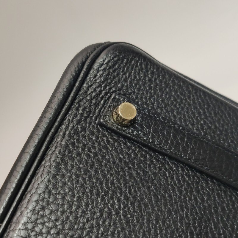 Hermes Birkin鉑金包35純色旋扣手提包Togo牛皮金扣89黑色框Q刻-12