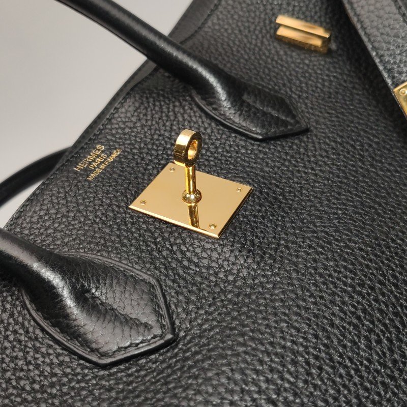 Hermes Birkin鉑金包35純色旋扣手提包Togo牛皮金扣89黑色框Q刻-13