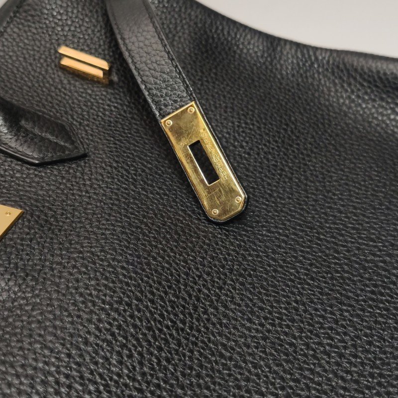 Hermes Birkin鉑金包35純色旋扣手提包Togo牛皮金扣89黑色框Q刻-14