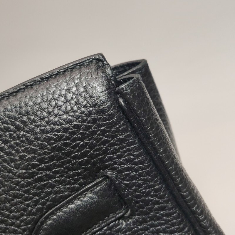 Hermes Birkin鉑金包35純色旋扣手提包Togo牛皮金扣89黑色框Q刻-15