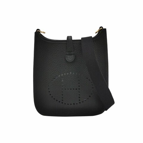 Hermes Evelyne 16鏤空肩背包Clemence(TC)牛皮金扣89黑色U刻
