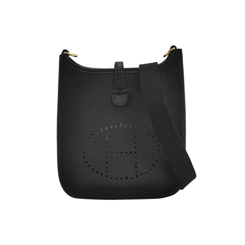 Hermes Evelyne 16鏤空肩背包Clemence(TC)牛皮金扣89黑色U刻-0