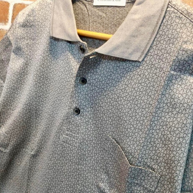 DIOR極新 CD字母圖案灰色短袖polo衫-2