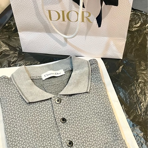 DIOR極新 CD字母圖案灰色短袖polo衫