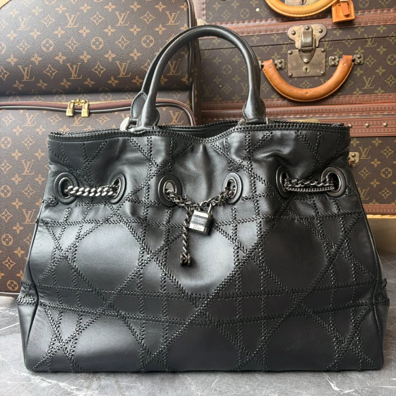 DIOR 格紋鏈袋購物包-0