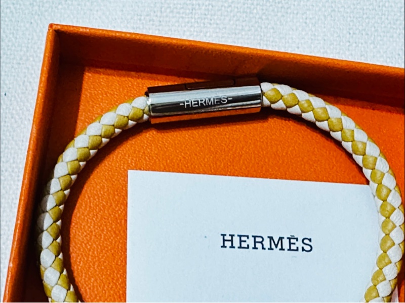 HERMES愛馬仕編織手圈 皮革手環 義大利製 全新未用-0