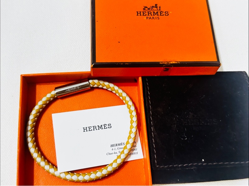 HERMES愛馬仕編織手圈 皮革手環 義大利製 全新未用-1