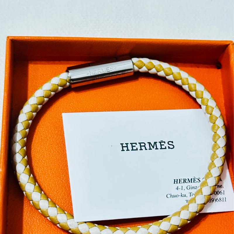 HERMES愛馬仕編織手圈 皮革手環 義大利製 全新未用-4