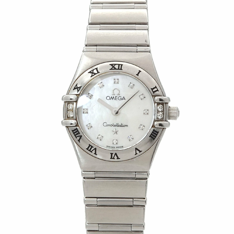 歐米茄星座系列迷你款 My Choice 1566 76 4P 鑲鑽錶圈女錶 12P 白色錶殼石英錶-0